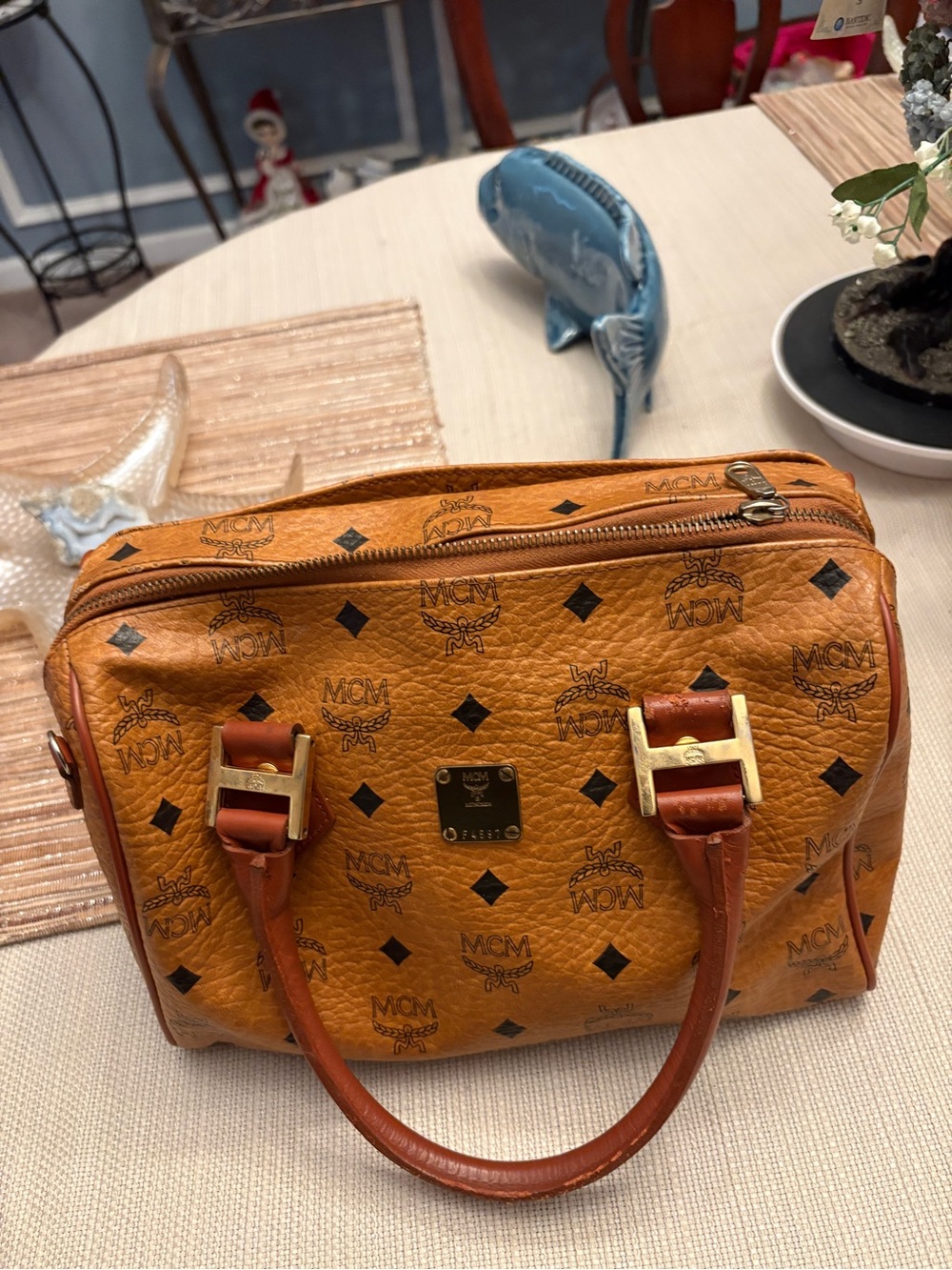 MCM vintage‎  Cognac Visetos Monogram Satchel with Gold Hardware